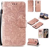 Voor Nokia 2.3 Kant Bloem Embossing Patroon Horizontale Flip Leren Case, met Houder & Kaartsleuven & Portemonnee & Fotolijst & Lanyard (Rose Goud)