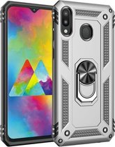 Armor Shockproof TPU + PC beschermhoes voor Galaxy M20, met 360 graden rotatiehouder (zilver)