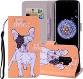 Hearted Dog Pattern Gekleurde tekening Horizontale leren flip-hoes voor Galaxy S9 Plus, met houder en kaartsleuven en portemonnee en draagkoord