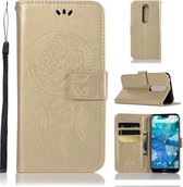Windgong Uil Embossing Patroon Horizontale Flip lederen tas met houder & kaartsleuven & portemonnee voor Nokia 7.1 (goud)
