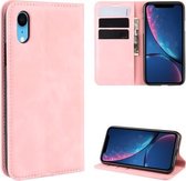 Voor iPhone XR Retro-skin Business magnetische zuignap lederen tas met portemonnee-beugel-boorkop (roze)