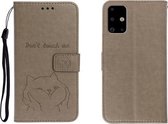 Voor Galaxy A71 reliëf Shiba Inu linker en rechter lederen tas met standaard & kaartsleuf & sallet (grijs)