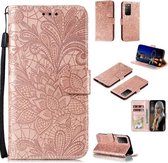 Voor Huawei Honor X10 Kanten Bloem Embossing Patroon Horizontale Flip Leren Case, met Houder & Kaartsleuven & Portemonnee & Fotolijst & Lanyard (Rood)