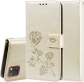 Voor Huawei Honor 9S Rose Reliëf Horizontale Flip PU lederen hoes met houder & kaartsleuven & portemonnee (goud)