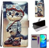 Voor Motorola Moto G8 Power Gekleurde Tekening Cross Textuur Horizontale Flip PU Lederen Case met Houder & Kaartsleuven & Portemonnee & Lanyard (Leren Schoenen Kat)