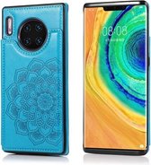 Voor Huawei Mate 30 Mandala-patroon met dubbele gesp PU + TPU-beschermhoes met kaartsleuven en houder & fotolijst (blauw)