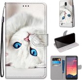 Voor Nokia C2 Gekleurde Tekening Cross Textuur Horizontale Flip PU Lederen Case met Houder & Kaartsleuven & Portemonnee & Lanyard (Wit Kitten)