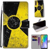 Voor Huawei Y6p Gekleurde Tekening Cross Textuur Horizontale Flip PU Lederen Case met Houder & Kaartsleuven & Portemonnee & Lanyard (Geel Zwart Logo)