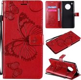 Voor Huawei Y9a 3D vlinders reliëf patroon horizontaal flip lederen tas met houder & kaartsleuf & portemonnee (rood)