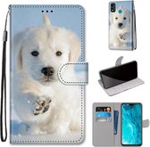 Voor Huawei Honor 9X Lite Gekleurde Tekening Cross Textuur Horizontale Flip PU Lederen Case met Houder & Kaartsleuven & Portemonnee & Lanyard (Sneeuw Puppy)