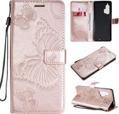 Voor Motorola Edge + 3D vlinders reliëf patroon horizontale flip lederen tas met houder & kaartsleuf & portemonnee (rose goud)