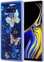 Cartoon patroon goudfolie stijl Dropping Glue TPU zachte beschermhoes voor Galaxy Note9 (blauwe vlinder)