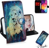 Gekleurde tekening patroon Kleurrijke magnetische gesp Horizontale flip PU lederen tas met houder & kaartsleuven & portemonnee & lanyard voor Galaxy A50 (witte leeuw)