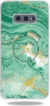 3D Marble Soft Silicone TPU Case Cover Bracket voor Galaxy S10e (donkergroen)