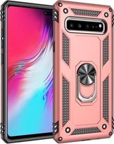 Armor schokbestendige TPU + pc-beschermhoes voor Galaxy S10 5G, met 360 graden rotatiehouder (roségoud)