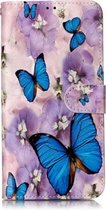 Olie Reliëf Gekleurd Tekening Patroon Horizontale Flip PU Leren Case met Houder & Kaartsleuven & Portemonnee & Fotolijst Voor Galaxy A60 / M40 (Purple Flower Butterfly)