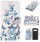 Gekleurde tekening marmer patroon horizontale flip PU lederen tas met houder & kaartsleuven & portemonnee voor Galaxy S10 + (kleine vlinders)