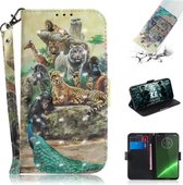 3D Schilderen Patroon Gekleurde Tekening Horizontale Leren Flip Case met Houder & Kaartsleuven & Portemonnee Voor Motorola Moto G7 / Moto G7 Plus (Zoo)
