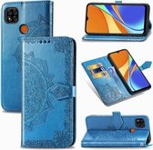 Voor Geschikt voor Xiaomi Redmi 9C Halverwege Mandala Embossing Patroon Horizontale Flip Leren Case met Houder & Kaartsleuven & Portemonnee & Lanyard (Blauw)