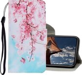 Gekleurde tekening patroon horizontaal Flip PU lederen tas met houder & kaartsleuven & portemonnee & lanyard voor iPhone X / XS (kersenbloesems)
