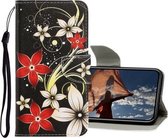 3D gekleurde tekening horizontale flip PU lederen tas met houder & kaartsleuven & portemonnee voor iPhone 12/12 Pro (rode bloem)