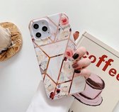 Plating Splicing Pattern Soft TPU beschermhoes voor iPhone 11 Pro (stiksels witte bloemen)