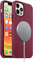 Magnetische vloeibare siliconen volledige dekking schokbestendige Magsafe-hoes met Magsafe-oplaadmagneet voor iPhone 12/12 Pro (wijnrood)