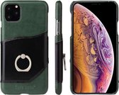 Fierre Shann Oil Wax Texture Echt lederen achterkant van de behuizing met 360 graden rotatiehouder & kaartsleuf voor iPhone 11 Pro Max (groen)