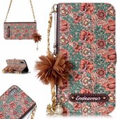 Voor iPhone X / XS Impatiens Balsamina Patroon Horizontale Flip Leren Case met Houder & Kaartsleuven & Parel Bloem Ornament & Ketting