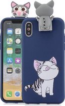 Voor iPhone XR Cartoon schokbestendige TPU beschermhoes met houder (kat)