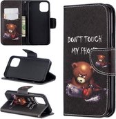 Horizontaal leren flip-hoesje met gekleurde tekeningpatroon voor iPhone 11 Pro, met houder en kaartsleuven en portemonnee (beer)