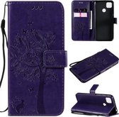 Voor Xiaomi Redmi 9C Tree & Cat Pattern Pressed Printing Horizontale Flip PU lederen tas met houder & kaartsleuven & portemonnee & lanyard (paars)
