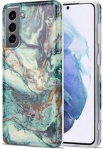 Voor Samsung Galaxy S21 5G TPU Gilt Marble Pattern beschermhoes (groen)