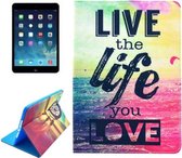 Leef het leven waar je van houdt patroon slimme lederen tas met houder & kaartsleuven & portemonnee & wek- / slaapfunctie voor iPad Air 2 / iPad 6