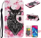 Voor Samsung Galaxy A20 / A30 Gekleurd tekeningpatroon Horizontaal Flip TPU + PU lederen tas met houder & kaartsleuven & portemonnee & lanyard (uil)