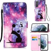 Voor Samsung Galaxy S21 5G Gekleurde Tekening Patroon Plain Weave Horizontale Flip Leren Case met Houder & Kaartsleuf & Portemonnee & Lanyard (Baby Panda)