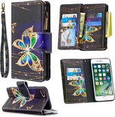 Voor iPhone 8 & 7 Gekleurde tekening patroon Rits Horizontale flip lederen tas met houder & kaartsleuven & portemonnee (grote vlinder)