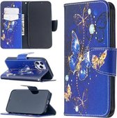Voor iPhone 12/12 Pro Gekleurd tekeningpatroon Horizontaal lederen flip-hoesje met houder & kaartsleuven en portemonnee (gouden vlinder)