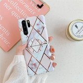 Voor Huawei P30 Pro Plating Kleurrijk Geometrisch Patroon Mozaïek Marmer TPU Mobiele Telefoon Case met Opvouwbare Beugel (Wit PF3)