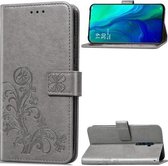 Lucky Clover Pressed Flowers Pattern Leather Case voor OPPO Reno 10x Zoom, met houder & kaartsleuven & portemonnee & draagriem (grijs)