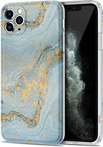 TPU Gilt Marble Pattern beschermhoes voor iPhone 11 Pro Max (lichtblauw)