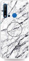 Voor Huawei P20 lite (2019) Reliëf gelakt marmer TPU beschermhoes met houder (wit)