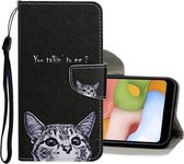Voor Samsung Galaxy A01 Gekleurde tekening patroon Horizontale flip lederen tas met houder & kaartsleuven & portemonnee (kat)