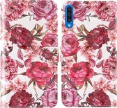 Voor Samsung Galaxy A30s & A50 & A50s 3D-schilderij Gekleurd tekeningpatroon Horizontaal Flip TPU + PU-lederen hoes met houder & kaartsleuven & portemonnee & lanyard (kleine rode bloem)