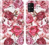 Voor Samsung Galaxy A71 5G A Quantum 3D-schilderij Gekleurd tekeningpatroon Horizontaal Flip TPU + PU-lederen hoes met houder & kaartsleuven & portemonnee & lanyard (kleine rode bloem)