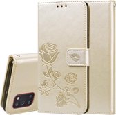 Voor Samsung Galaxy A31 Rose reliëf horizontale flip PU lederen tas met houder & kaartsleuven & portemonnee (goud)