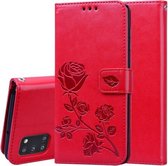 Voor Samsung Galaxy A31 Rose reliëf horizontale flip PU lederen tas met houder & kaartsleuven & portemonnee (rood)