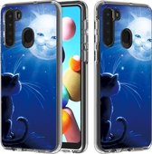 Voor Galaxy A21 2 in 1 pc + TPU-kaartpatroon transparant beschermhoes (kat en zon)