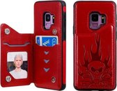 Voor Galaxy S9 Skull Head Embossing Pattern Schokbestendige beschermhoes met houder & kaartsleuven & portemonnee (rood)
