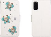 Voor Galaxy S20 horizontale flip effen kleur strass lederen tas met kaartsleuf & portemonnee & houder (drie vlinders)